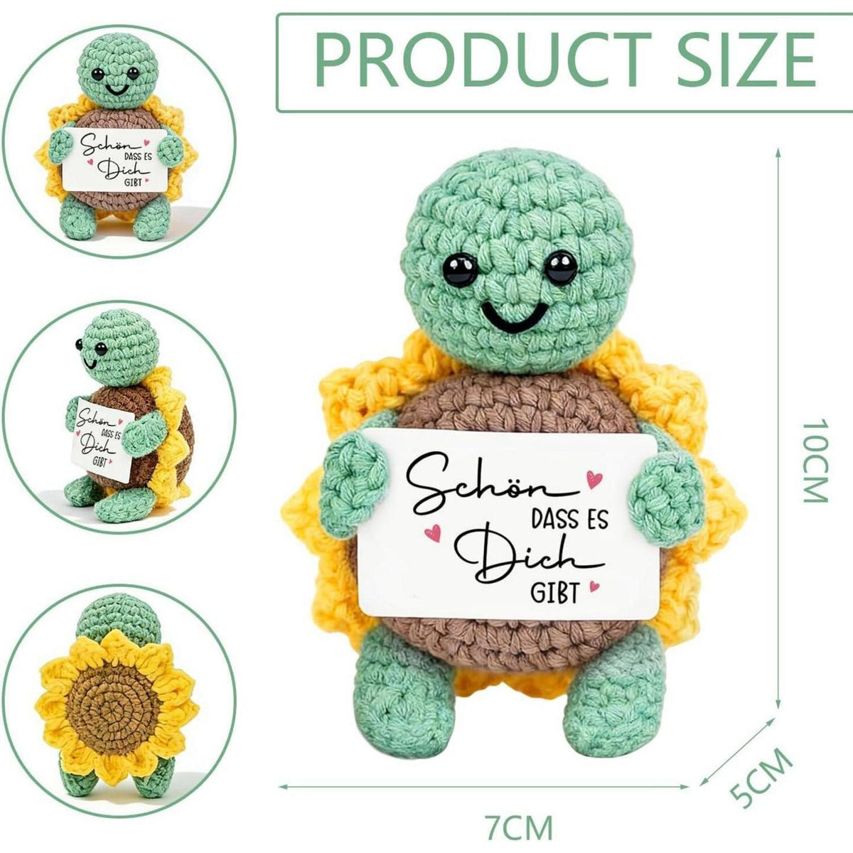 Gehäkelte Schildkröte mit Sonnenblume - Glücksbringer & Geschenk