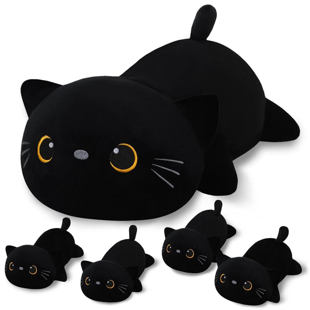 Plüschkissen Schwarze Katze mit 4 Kitten – Kuscheltier Geschenk