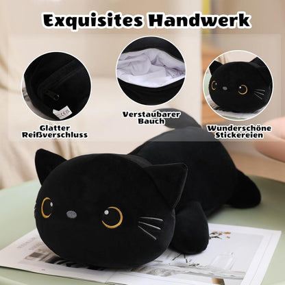 Plüschkissen Schwarze Katze mit 4 Kitten – Kuscheltier Geschenk