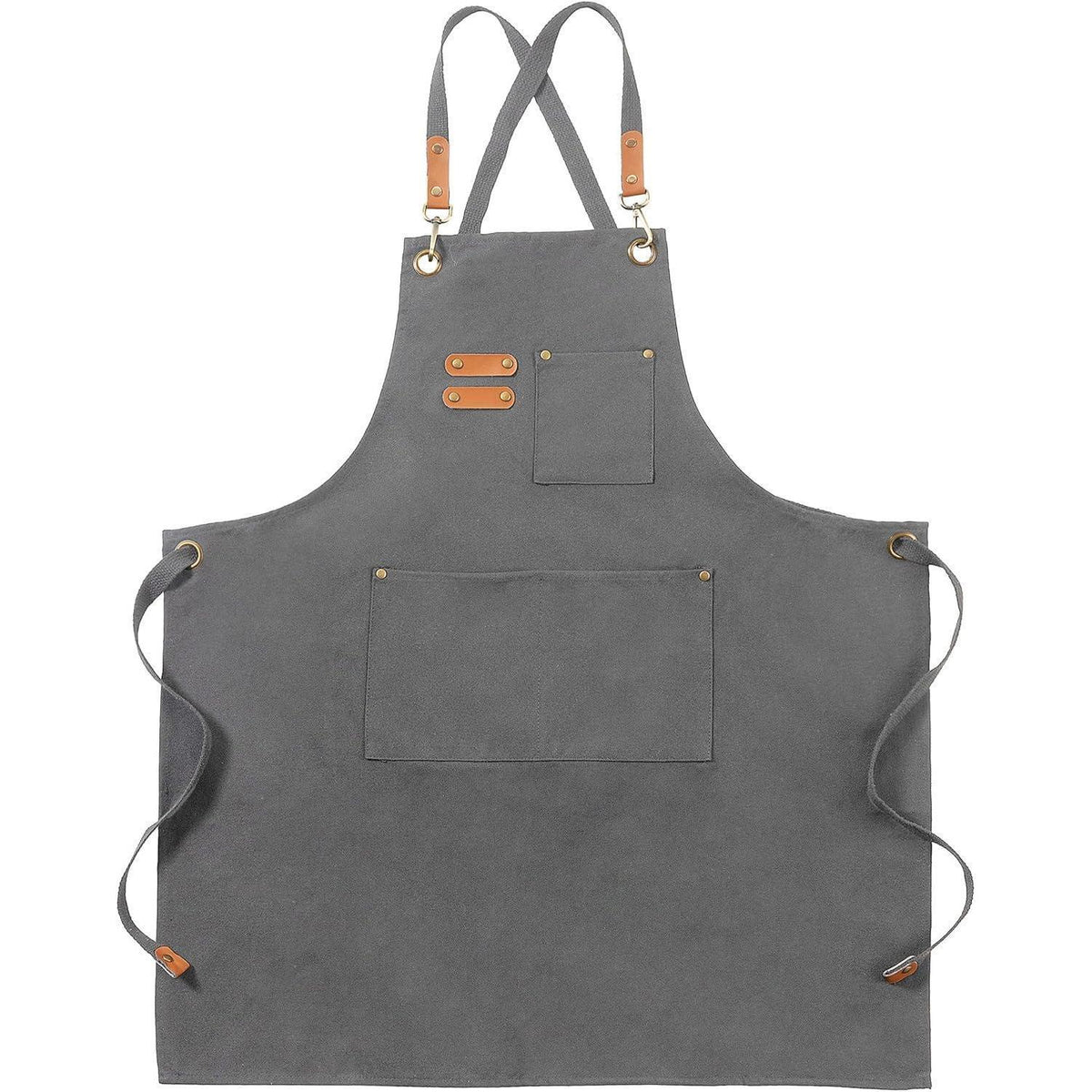 Canvas Schürze mit Kreuzgurt und 3 Taschen - Grau