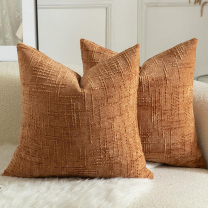 2er Set Chenille Kissenbezüge 40x40 cm Orange Gebrannt