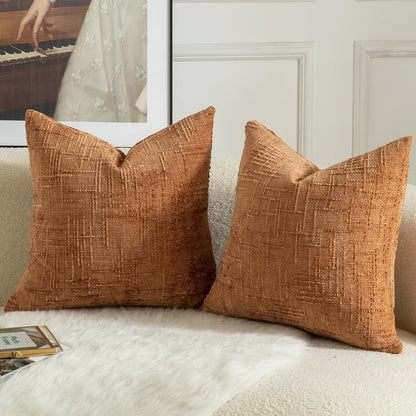 2er Set Chenille Kissenbezüge 40x40 cm Orange Gebrannt