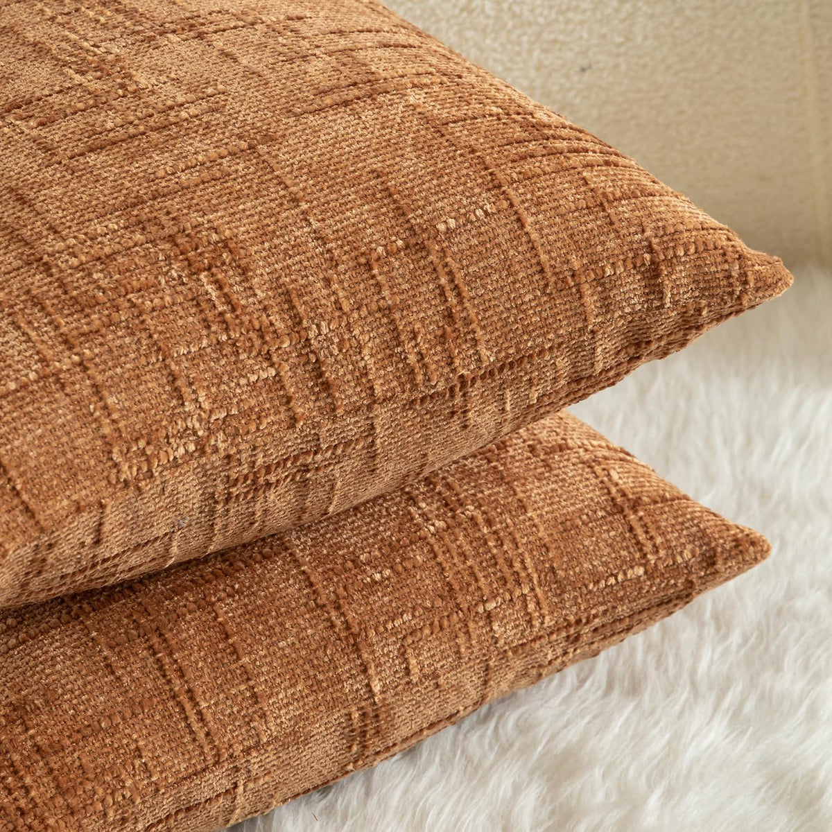 2er Set Chenille Kissenbezüge 40x40 cm Orange Gebrannt