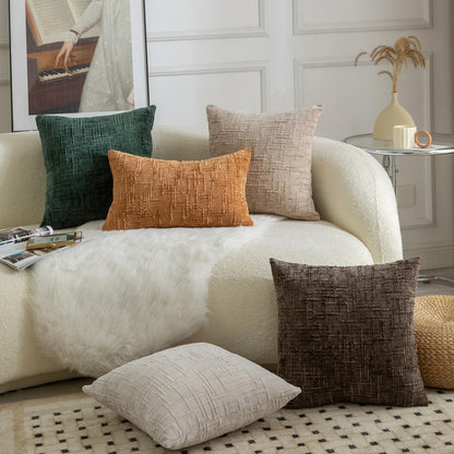 2er Set Chenille Kissenbezüge 40x40 cm Orange Gebrannt