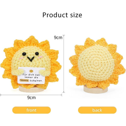 Sonnen-Strickpuppe mit Blume – Positives Geschenk & Deko