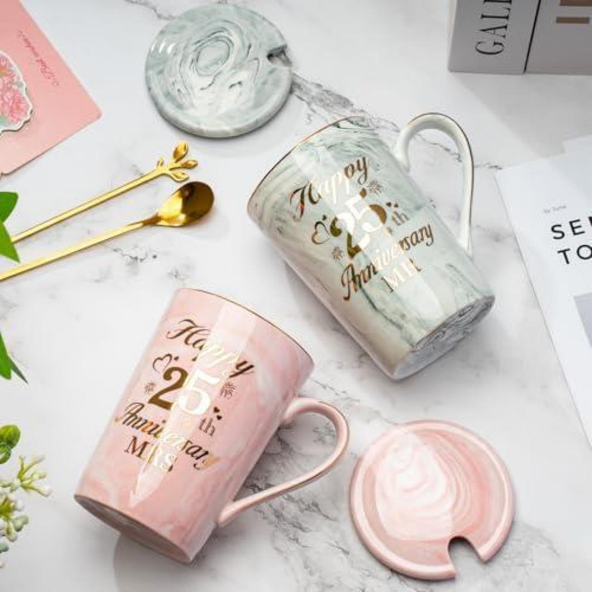 Silberhochzeit Geschenk 25 Jahre - Mr & Mrs Kaffeebecher Set