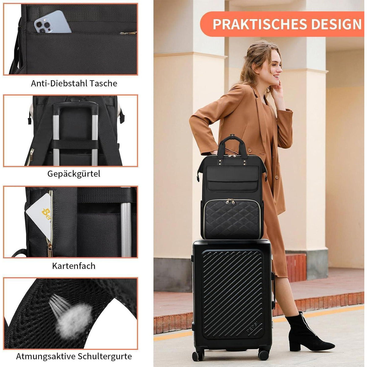 Laptop Rucksack Damen 15,6 Zoll mit Kühltasche & Diebstahlschutz