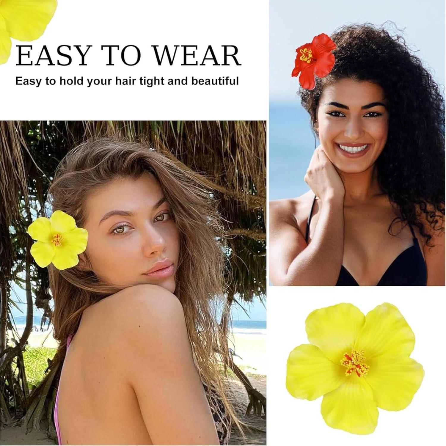 Hawaiianische Blumen Haarklammer Set 4 Stück 9.5cm Damen Strandparty Clips