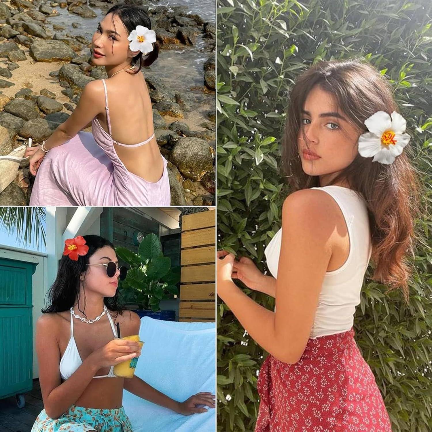 4 Stück Hawaii Blumen Haarklammer 9.5cm - Damen Flower Hair