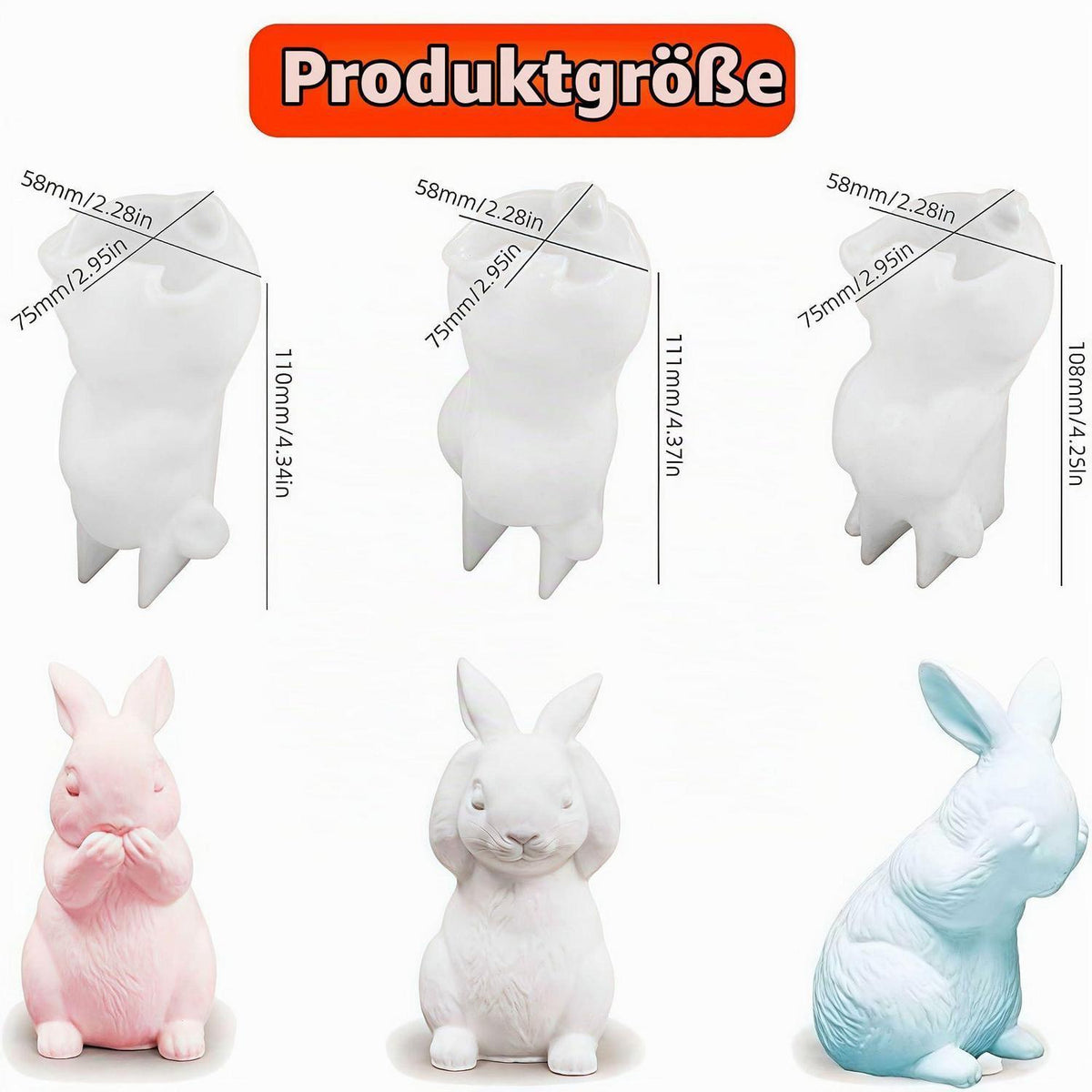 3 Silikonformen Hase Ostern – Gießformen für Kerzen & Gips