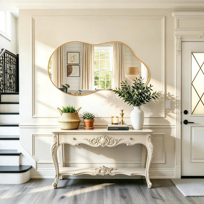 Großer Asymmetrischer Wandspiegel mit Goldrahmen – Modern & Dekorativ