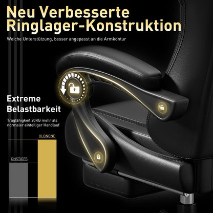 Gaming Stuhl Massagefunktion Fußstütze Ergonomischer Schwarz