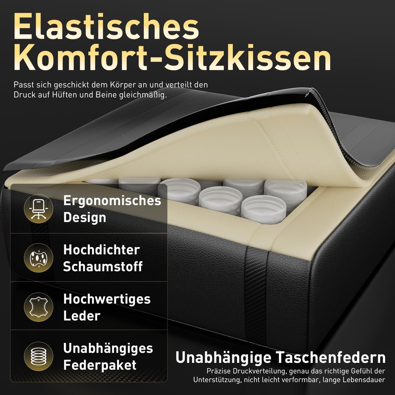 Gaming Stuhl mit Massagefunktion und Fußstütze, Schwarz