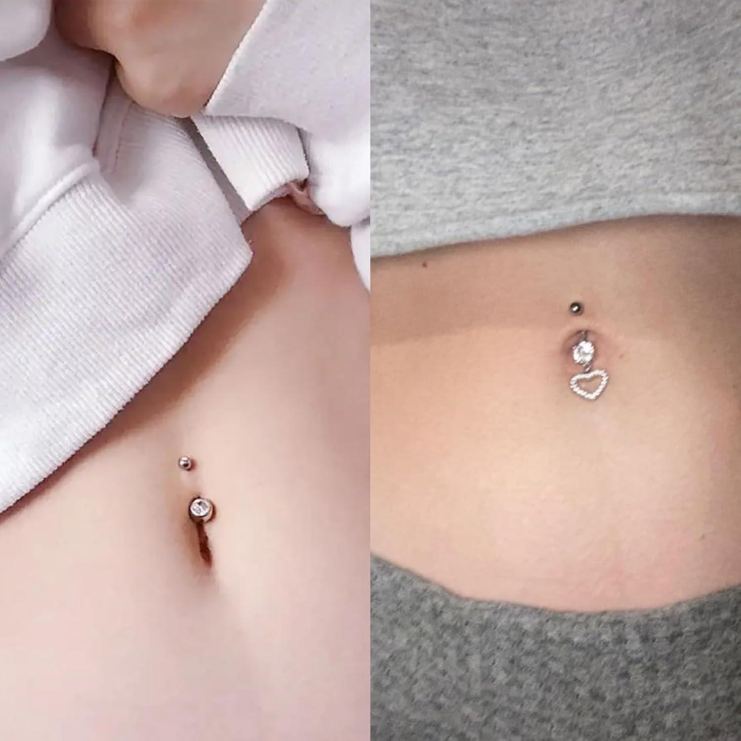 Bauchnabelpiercing Set Chirurgenstahl CZ Herz Schmetterling 14G