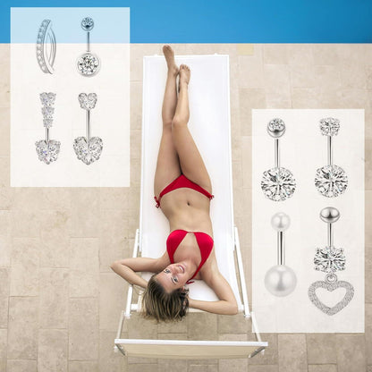 Bauchnabelpiercing Set Chirurgenstahl CZ Herz Schmetterling 14G