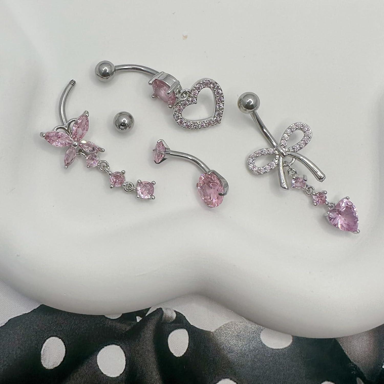 Bauchnabelpiercing Set 14G Chirurgenstahl CZ Herz