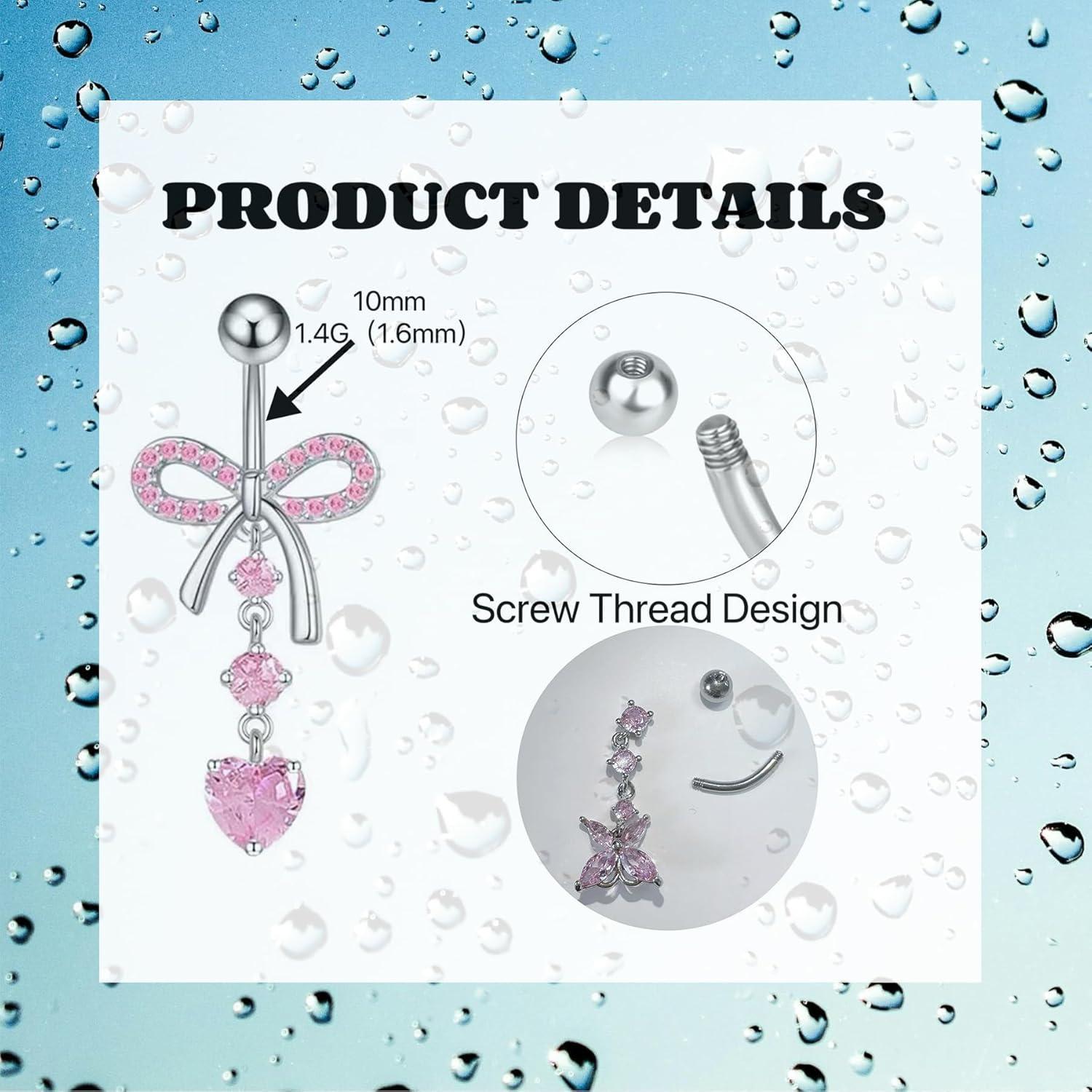 Bauchnabelpiercing Set 316L Chirurgenstahl Frauen CZ Herz Schmetterling 14G