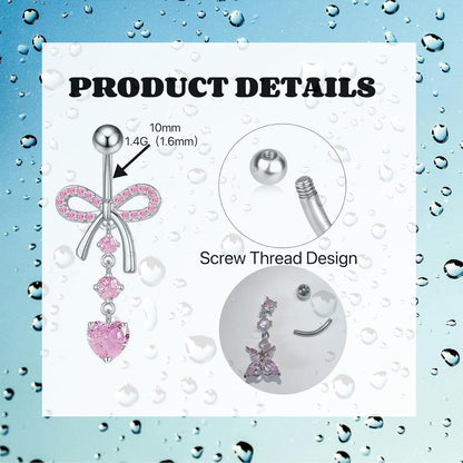 Bauchnabelpiercing Set 316L Chirurgenstahl Frauen CZ Herz Schmetterling 14G
