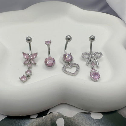 Bauchnabelpiercing 14G Herz Schmetterling CZ Clicker Ring Set