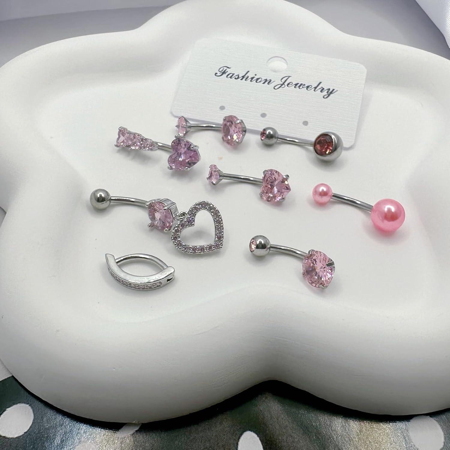 Habselikob 14G Chirurgenstahl Bauchnabelpiercing Set CZ Herz