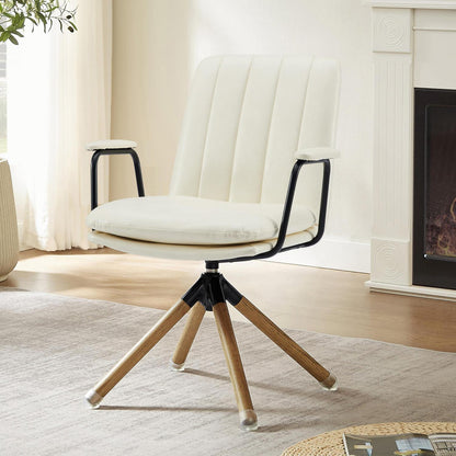 Beiger Mid Century Drehstuhl mit Eichenholzbeinen