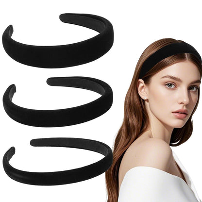 Schwarze Samt Stirnbänder Set, 3 Größen - Haarreif Mode Haarschmuck