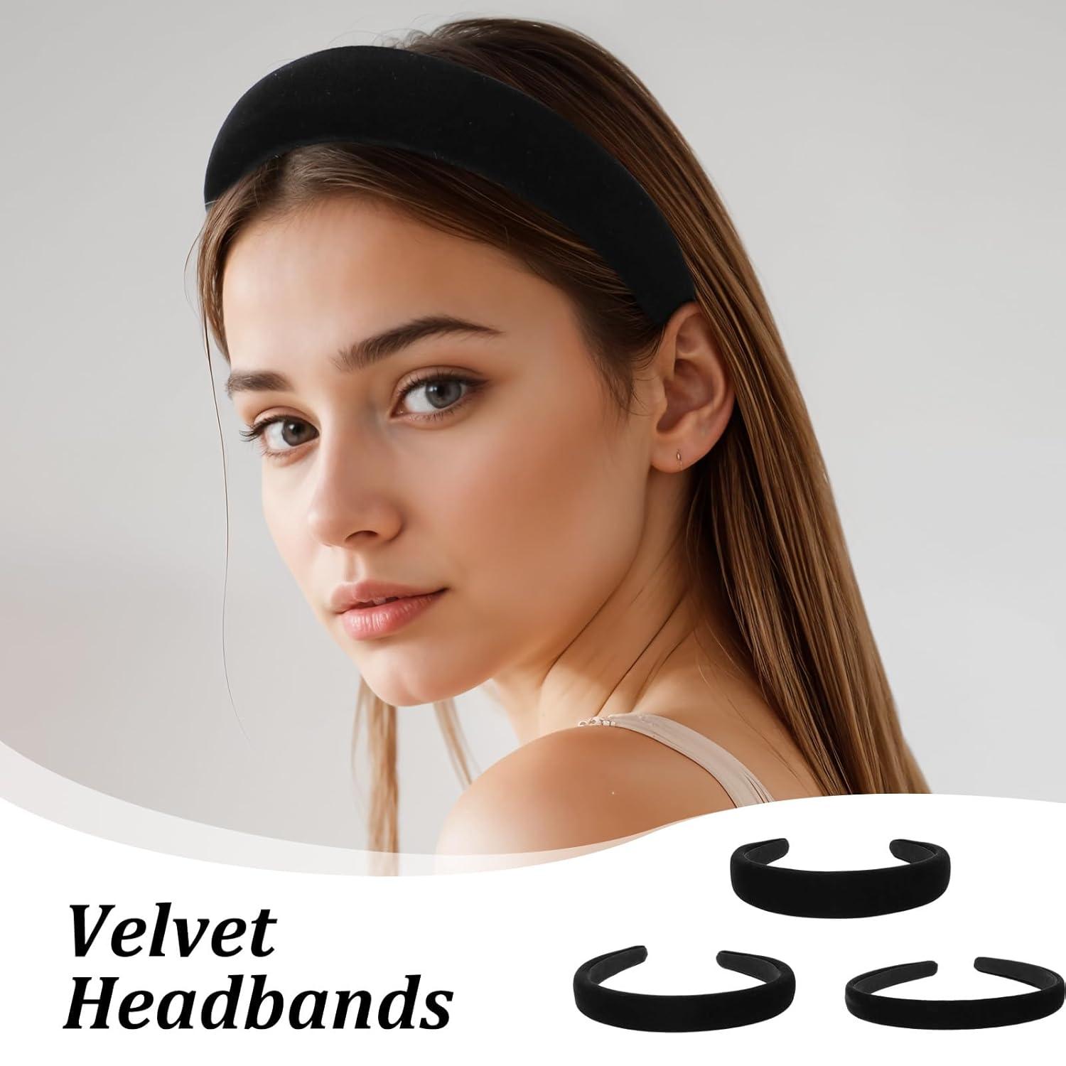 3er Set Schwarze Samt Haarreifen in 3 Größen - Damen Stirnband Mode Haarschmuck