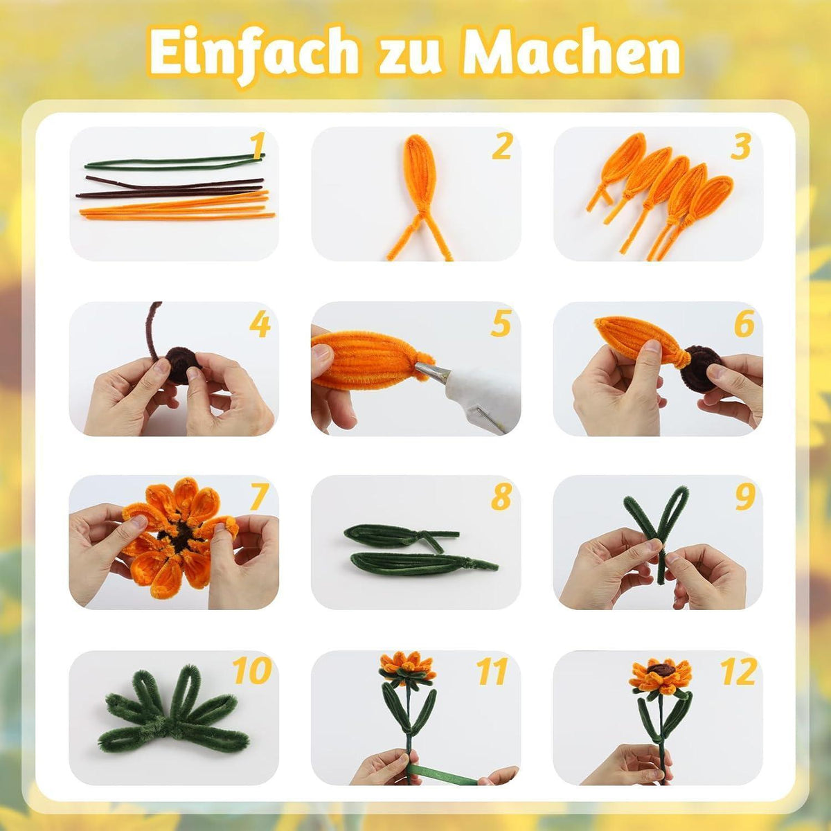 Sonnenblumen Pfeifenreiniger Set – 400 Stück zum Basteln & Dekorieren
