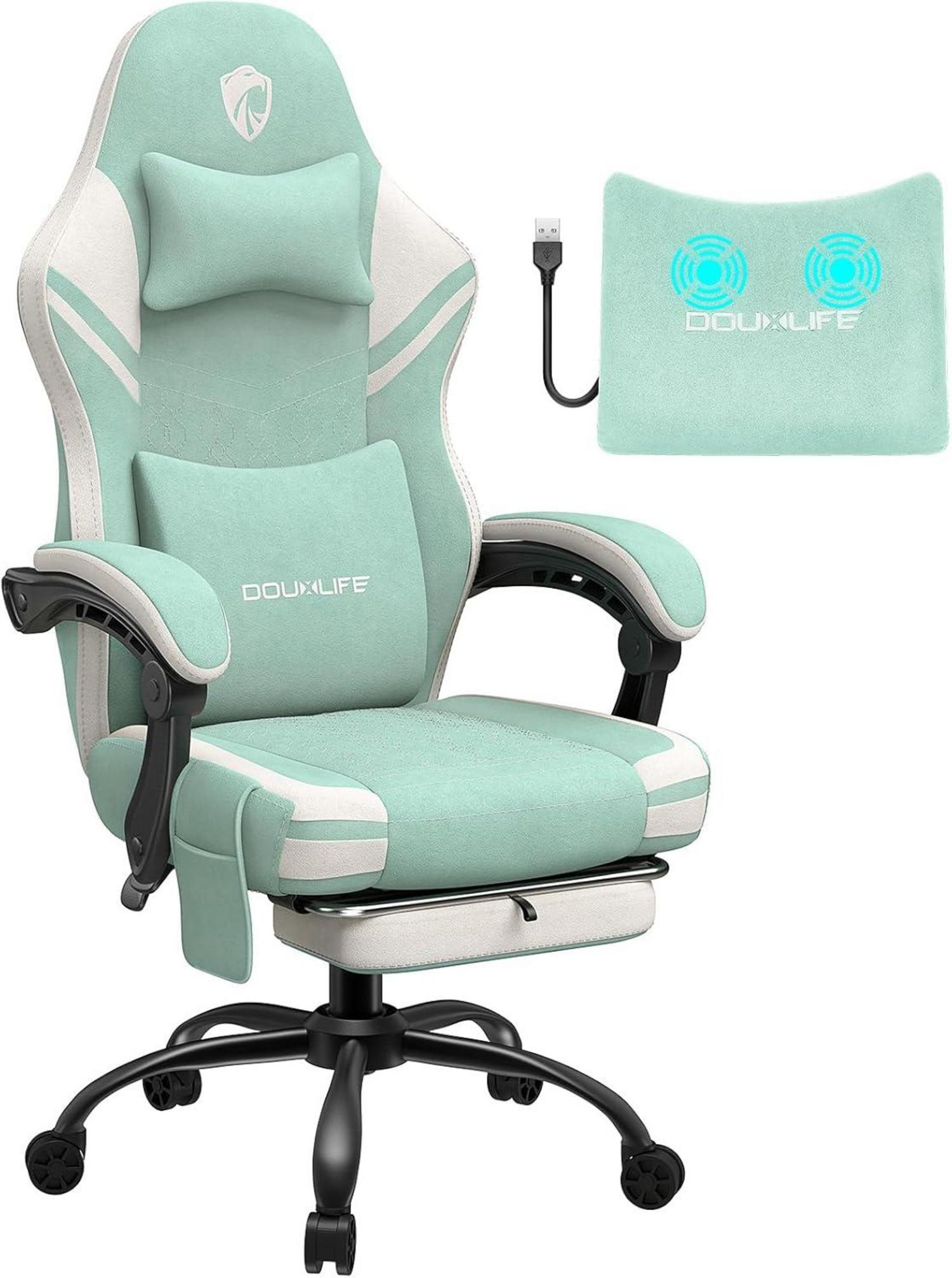 Gaming Stuhl mit Massagefunktion und Fußstütze, ergonomisch, Stoff
