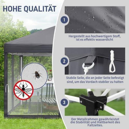 Faltpavillon 3x3m – Wasserdicht & UV-Schutz mit Mesh-Wänden