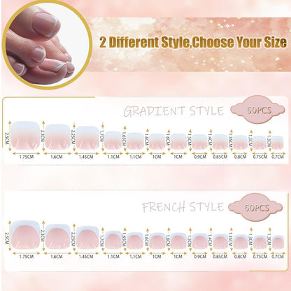 Französische Zehennägel Aufkleben – 120er Set Full Cover