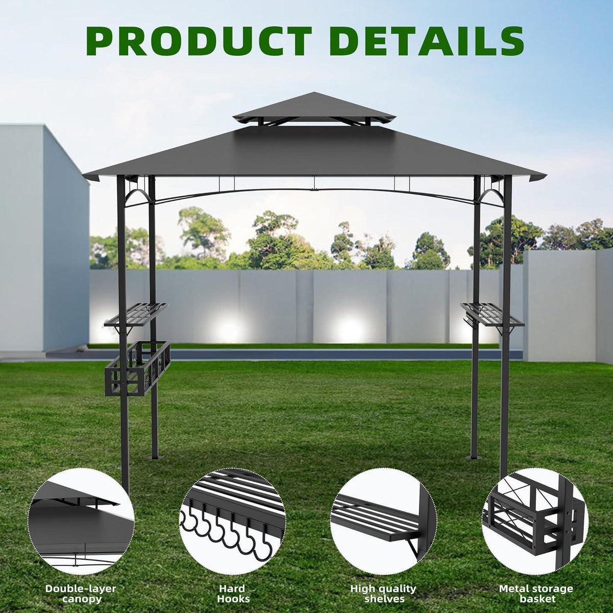Grillpavillon 244x138 cm mit Bartresen & UV-Schutz – Grau