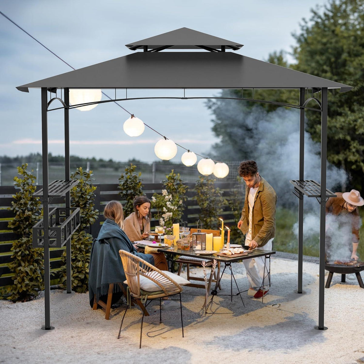 Grillpavillon 244x138 cm mit Bartresen & UV-Schutz – Grau
