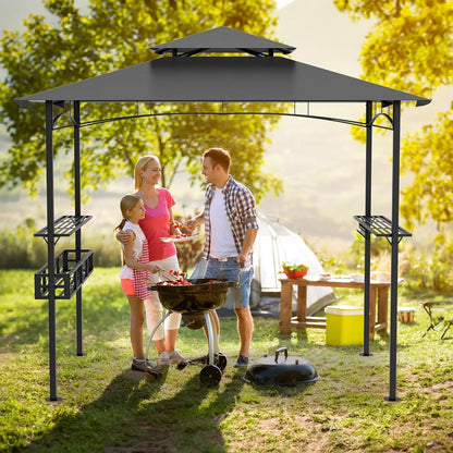 Grillpavillon 244x138 cm mit Bartresen & UV-Schutz – Grau