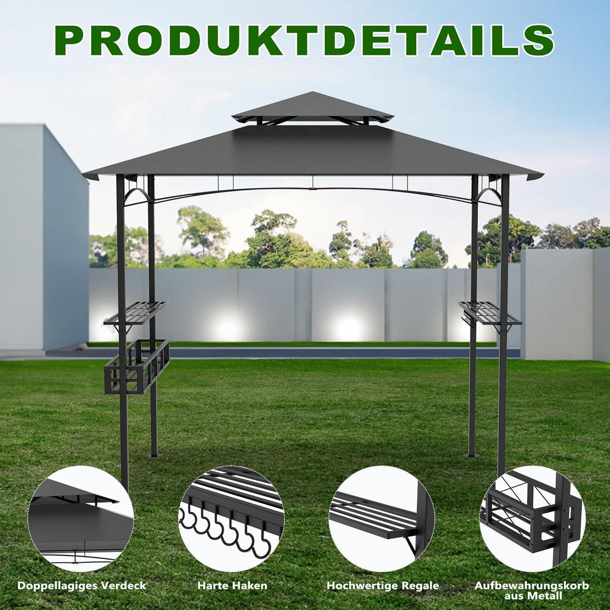 Grillpavillon Outdoor 245x153cm mit Rauchabzug & Stauraum