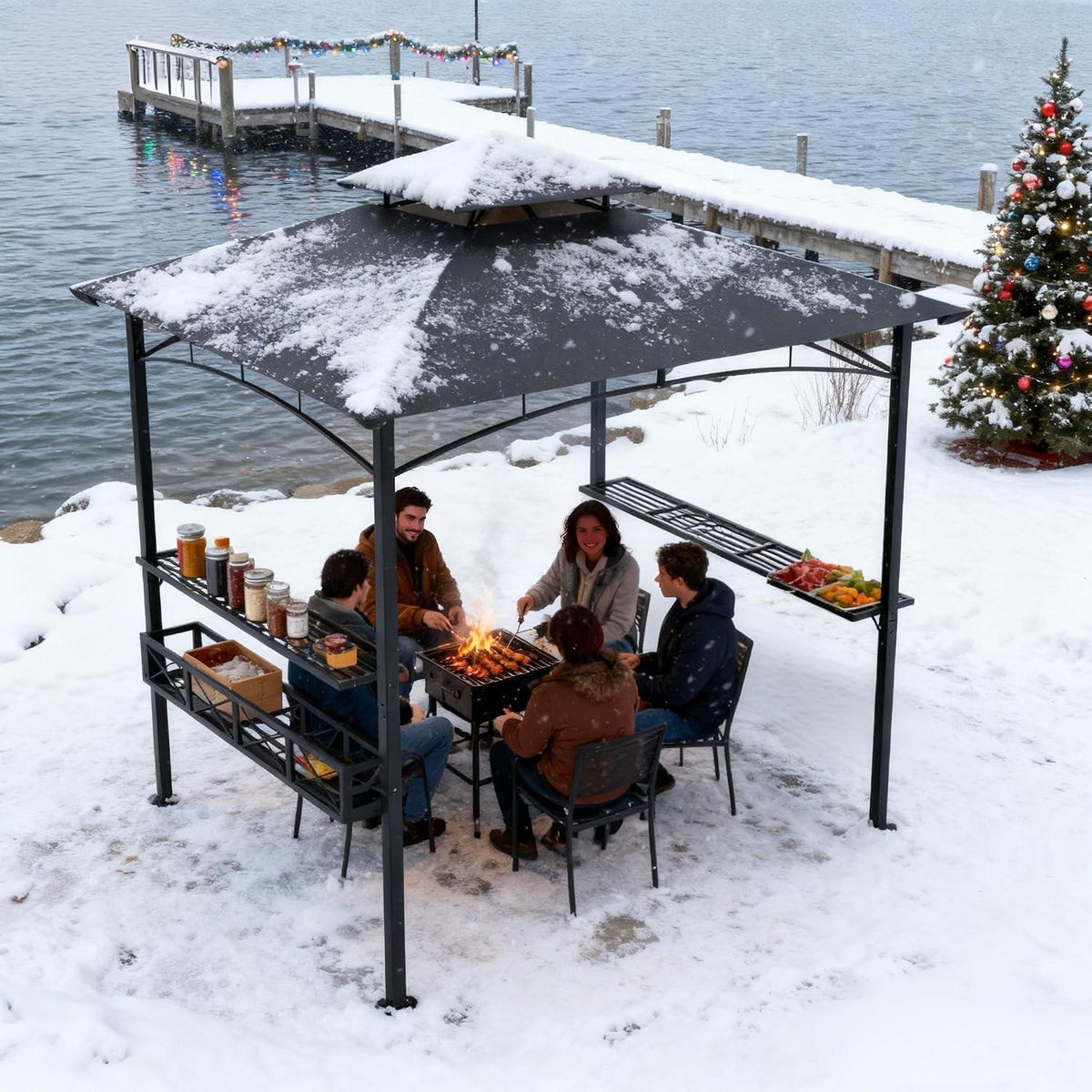 Grillpavillon Outdoor 245x153cm mit Rauchabzug & Stauraum