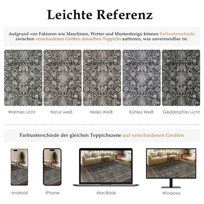 Vintage Teppich Schwarz 160x230cm – Waschbarer Wohnzimmerteppich