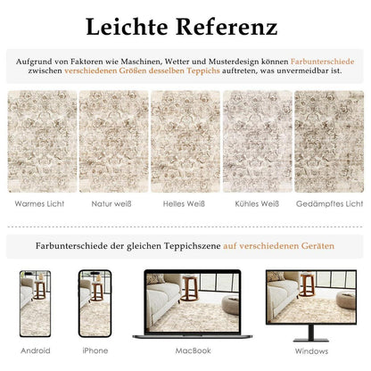 Vintage Teppich 200x300cm Beige – Waschbarer Wohnzimmerteppich