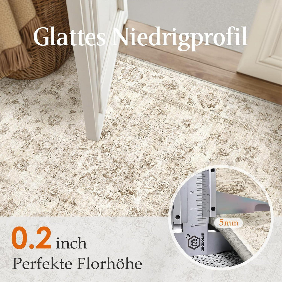 Vintage Teppich 200x300cm Beige – Waschbarer Wohnzimmerteppich