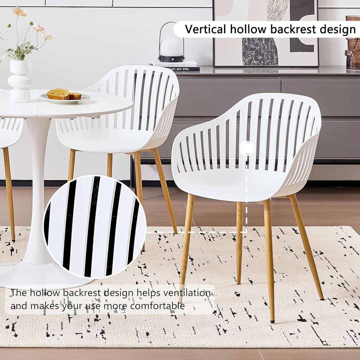 Esszimmerstuhl Set 8er – Weiß, mit Armlehnen & Durchbruch
