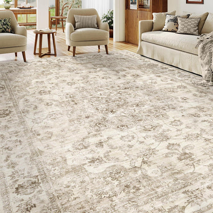 Vintage Teppich 240x300cm Beige – Waschbar & Rutschfest