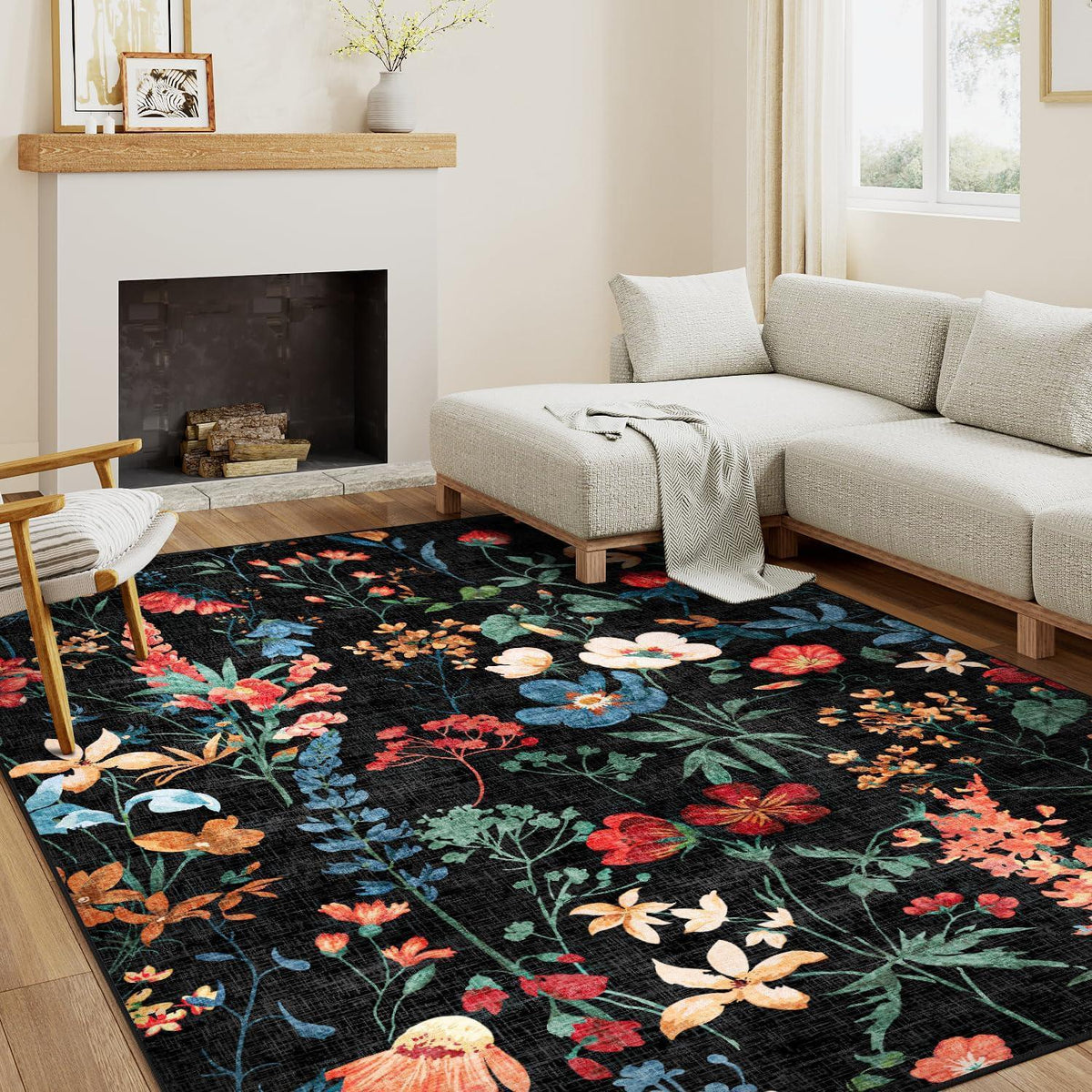 Wohnzimmerteppich Schwarz 160x230cm | Waschbarer Rechteck Teppich