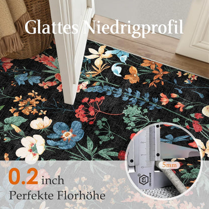 Wohnzimmerteppich Schwarz 160x230cm | Waschbarer Rechteck Teppich