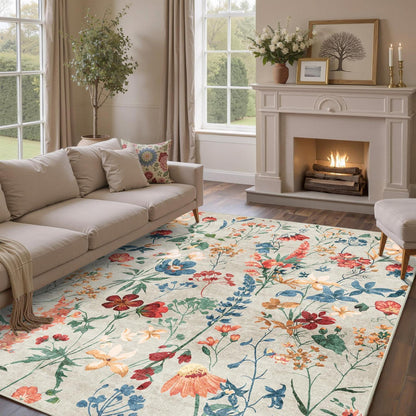 Wohnzimmerteppich 240x300cm Beige – Waschbarer Rechteck Teppich