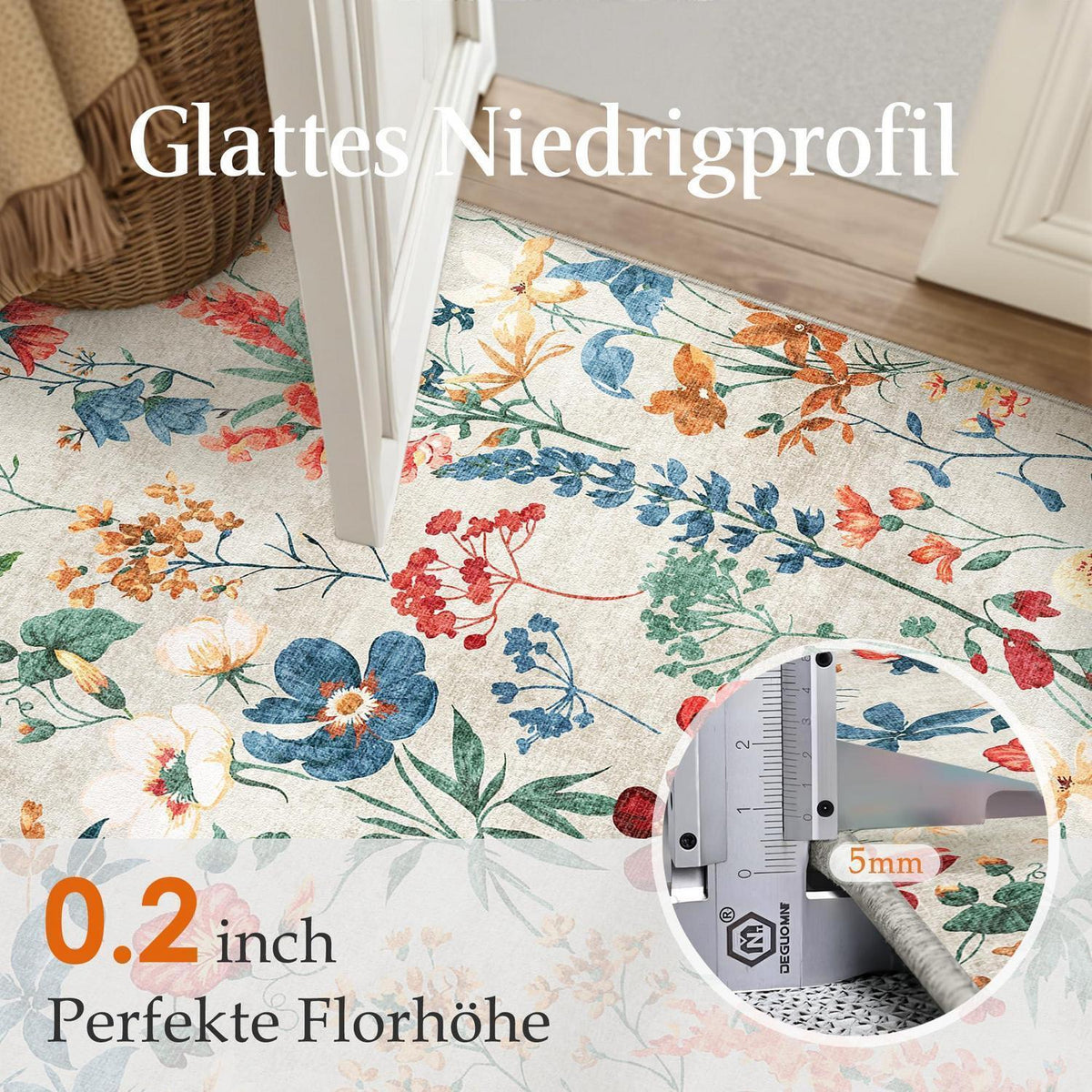 Wohnzimmerteppich 240x300cm Beige – Waschbarer Rechteck Teppich