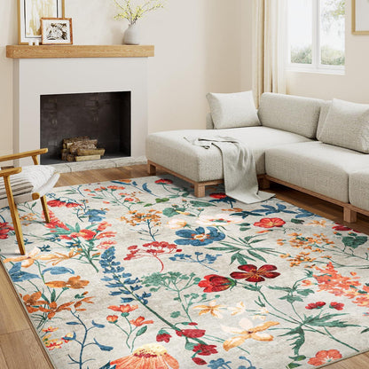 Wohnzimmer Teppich Beige 160x230cm – Waschbarer Rechteck Teppich