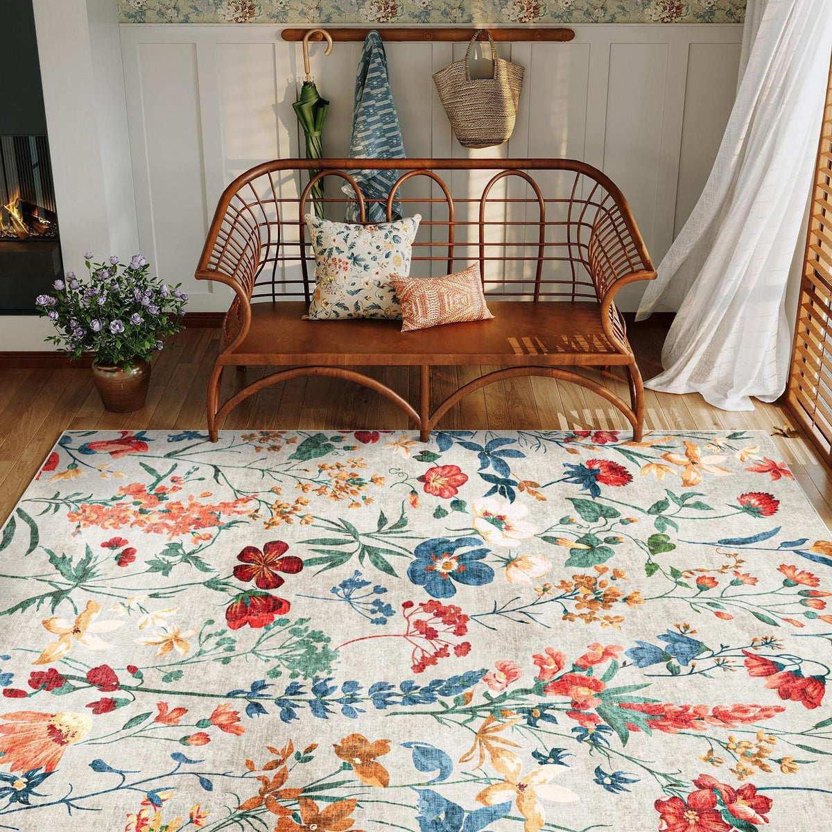 Wohnzimmer Teppich Beige 160x230cm – Waschbarer Rechteck Teppich
