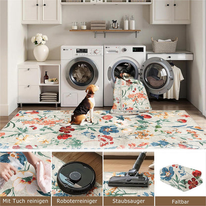 Wohnzimmer Teppich Beige 160x230cm – Waschbarer Rechteck Teppich
