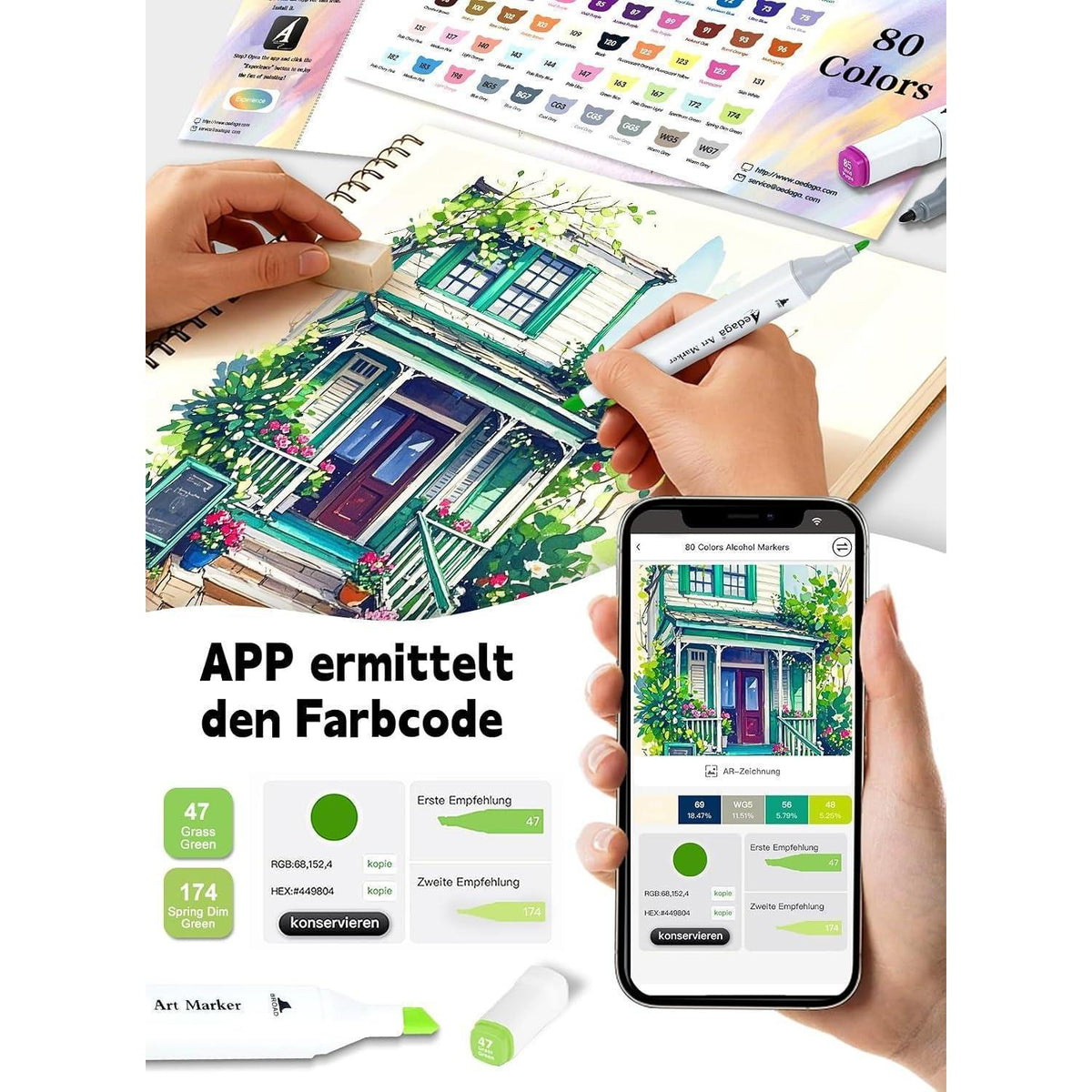 200er Alcohol Marker Set mit App & Ständer-Etui