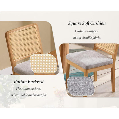 Esszimmerstühle Set 2 Grau Chenille Rattan Holz Retro